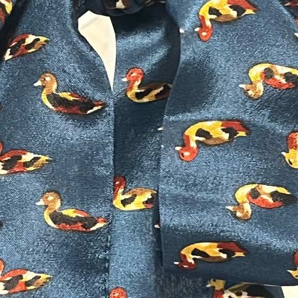 Echo Vintage Blue Silk Scarf with Duck Design 44 X 2.5 - Picture 2 of 5